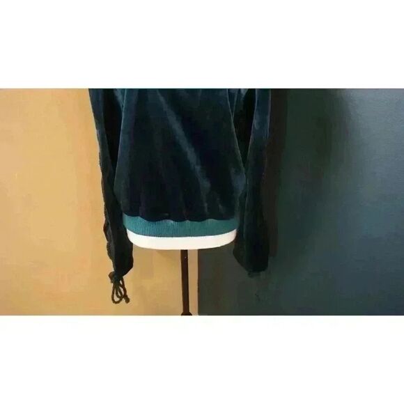 LIE by Lee Chung Chung Velvet Lace-Up Sleeve Top in Teal - Size S - Picture 12 of 15